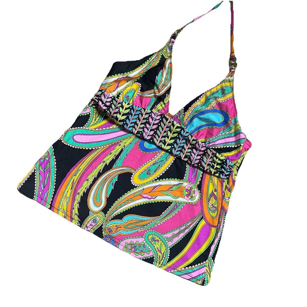 Trina Turk Tankini Sea Garden Paisley Black Multi String Bikini Bottom Sz 12 EUC - Picture 7 of 11